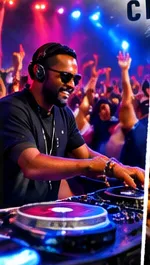 DJ performing for a crowd at night