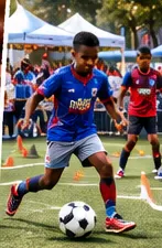 Young player dribbling a soccer ball
